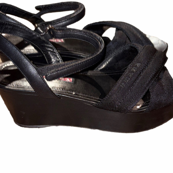 Prada Vintage Criss Cross Nylon Platform Sandal w/Leather Straps | Sz 37.5/7W - Picture 6 of 7